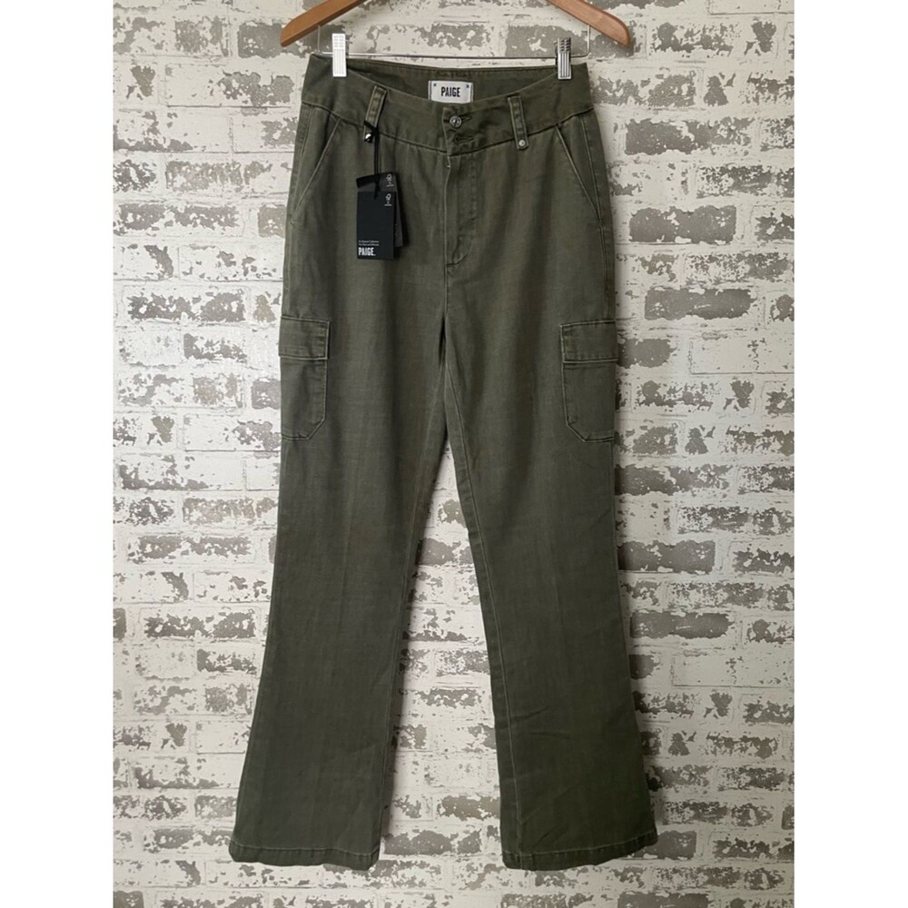 Paige Dion Cargo Pants Olive Green High Rise Straight Leg NWT Size 28
